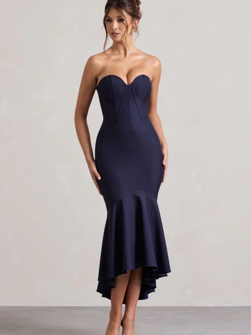 Club L London Strapless Navy Mermaid-Hem Dress